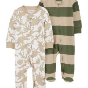 Carter's Baby Boy Striped 2 Way Zip Sleep & Play Pajamas- Olive/Ivory VAT $28.88