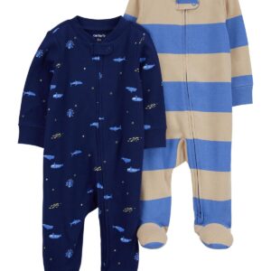 Carter's Baby Boy 2 Pack 2 Way Zipper Sleep & Play Pajamas- Blue VAT $28.88