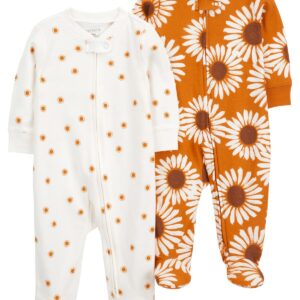 Carter's Baby Girl 2 Pack Sunflower Sleep & Play Pajamas- Orange VAT $28.88