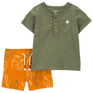 Carter's Baby Boy 2 Piece Shirt & Short Set- Olive VAT $31.08
