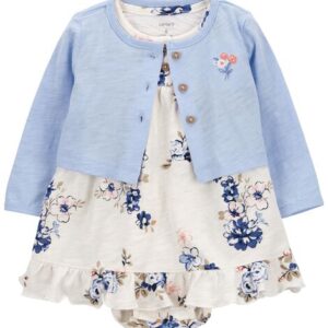 Carter's Baby Girl Floral Dress & Cardigan Set- Light Blue VAT $24.20