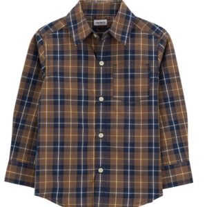 Carter's Toddler Boy Plaid LS Button Down Shirt- Brown VAT $32.15