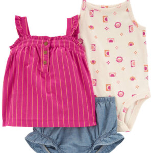 Carter's Baby Girl 3 Piece Set- Pink/Chambray VAT $23.38