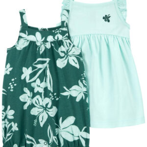 Carter's Baby Girl Tropical Romper & Dress Set- Green VAT $27.64