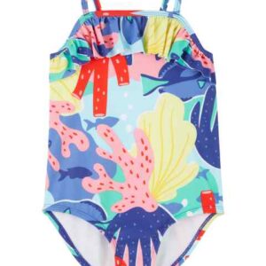 Carter's Toddler Girl 1 Piece Undersea Ruffle Trim Swimsuit VAT $30.03