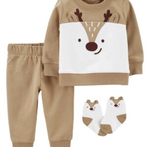 Carter's Baby Boy Reindeer 3 Piece Outfit- Brown/White VAT $27.64