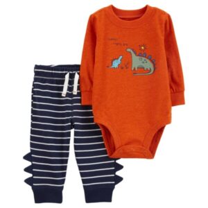 Carter's Baby Boy LS Dinosaur Bodysuit & Pant Set- Orange VAT $21.04
