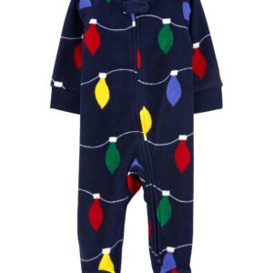 Carter's Baby Boy Christmas Lights Fleece 2 Way Zip Sleep & Play Pajamas VAT $13.20