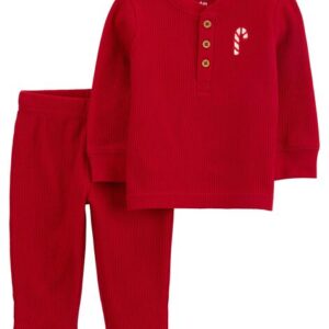 Carter's Baby Boy 2 Piece Christmas Thermal Pajamas- Red VAT $28.88