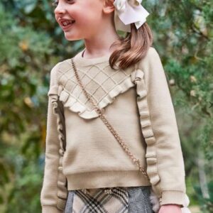 Abel & Lula Tween Girls Ruffle Sweater- Beige VAT $63.03