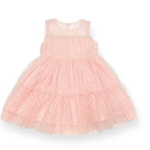 Doe a Dear Toddler Girl Gold Dot Mesh Dress- Pink VAT $65.84
