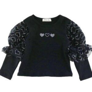 Doe a Dear Toddler Girl Velvet Heart Mesh Sleeve Top- Black VAT $48.13