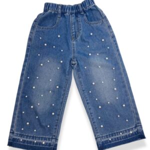 Doe a Dear Toddler Girl Pearl Stud Wide Jeans VAT $61.88