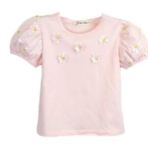 Doe a Dear Toddler Girl Sequin Floral Puff Sleeve Top- Pink VAT $43.32