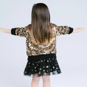 Doe a Dear Big Girl Gold Thread Dot Mesh Skirt- Black VAT $61.88