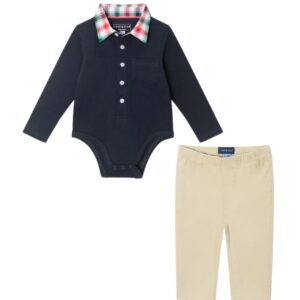 Andy & Evans Baby Boy Shirtzie & Pant Set- Navy Holiday VAT$50.55