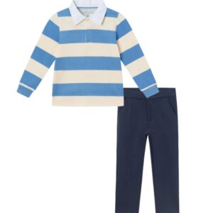 Andy & Evan Boys Rugby Shirt and Pant Set- Blue Stripe VAT$60.86