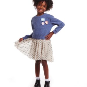 Andy & Evan Girls Terry Crewneck & Dress Set-Navy Heather VAT $71.17