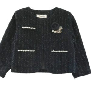 Doe a Dear Big Girl Pearl Trim Tweed Jacket-Black VAT $78.38