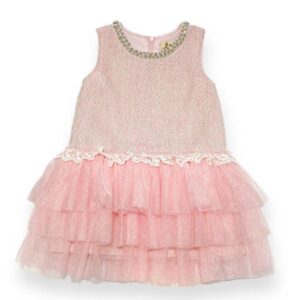 Doe a Dear Sleeveless Tweed Tulle Dress- Pink VAT $70.82