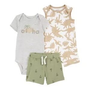 Carter's Baby Boy Aloha 3 Piece Bodysuit Set- Olive VAT $27.23