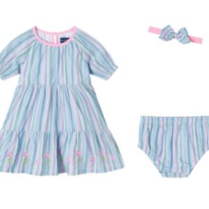 Andy & Evan Woven Dress and Bow Set- Blue VAT $59.80
