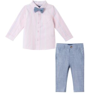 Andy & Evan Long Sleeve Button Down Shirt & Pants Set- Pink/Cham VAT $63.93