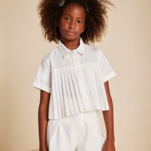 Abel & Lula Tween Girl Pleated Blouse- Blanco VAT $52.75