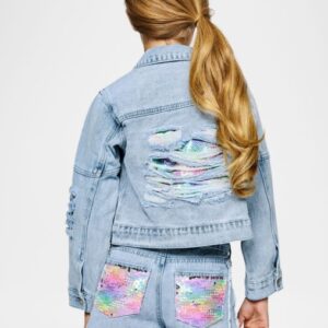 Hannah Banana Distressed Denim Jacket w/ Sequin- Stonewash VAT $129.25