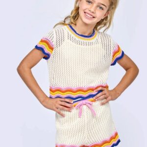 Hannah Banana Tween Girl Scallop Short Sleeve Top- Ivory VAT $68.75