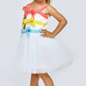 Baby Sara Ribbon Bow Tutu Dress- White VAT $79.75