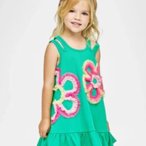 Baby Sara A-Line Mesh Flower Dress- Green VAT $79.75