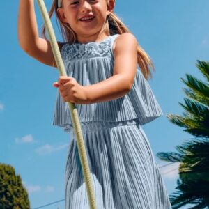 Mayoral Pleated Knit Skirt Set-Celeste VAT $129.56