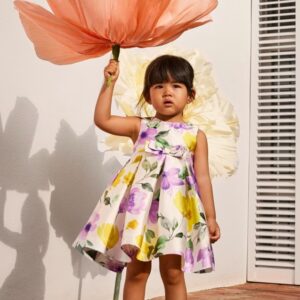 Abel & Lula Baby Girl Stamp Mikado Dress- Lila VAT $111.27