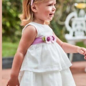 Mayoral Baby Girl Tulle Belted Dress- Blanco VAT $71.61