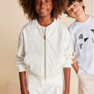 Mayoral Tween Girl Sequin Bomber Jacket- Crudo VAT $86.63