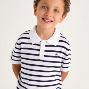 Mayoral Boy's Striped Polo Top- Blanco-Marino VAT $43.31