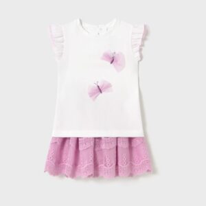 Mayoral Girls Embroidered Skirt and Shirt Set- Malva VAT $62.56