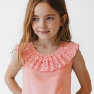 Mayoral Big Girl Ruffle Short Sleeve T-Shirt- Salmon VAT $30.23