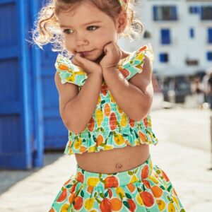 Mayoral Girls Ruched Top and Skirt Set- Agua VAT $43.32