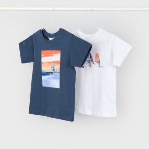 Mayoral Boys Windsurf Short Sleeve Shirt Set of 2- Midnight-Blanco VAT $37.54