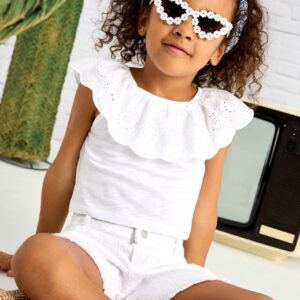 Mayoral Big Girl Short Sleeve Ruffle T Shirt- Blanco VAT $30.23