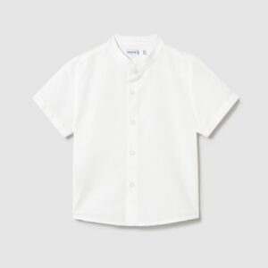 Mayoral Baby Boy Short Sleeve Linen Mao Collar Shirt- Blanco VAT $37.54