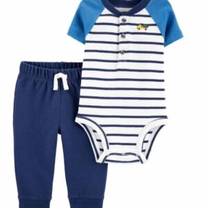 CARTER'S  BODY SUIT PANTS SET-BLUE TRUCK  $21.95 VAT