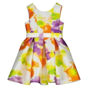 Abel & Lula Toddler Girl Stamp Mikado Dress- Persimon VAT $157.47