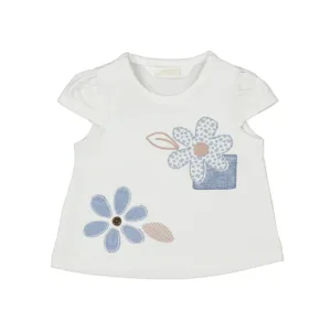 Mayoral Baby Girl Short Sleeve Shirt- Blanco-Bluest VAT $18.87