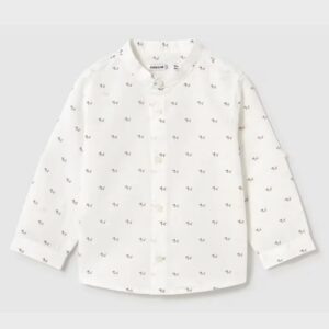 Mayoral Baby Boy Short Sleeve Linen Mao Collar Shirt- Perritos VAT $37.54