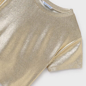 Mayoral Tween Girls Short Sleeve Ribbed Shirt- Dorado VAT $33.88