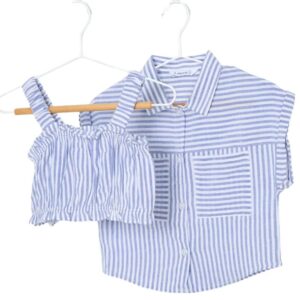 Mayoral Big Girl 2 Piece Striped Blouse- Indigo VAT $48.90