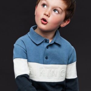 Mayoral Toddler Boy Long Sleeve Polo- Stone Blue VAT $38.28